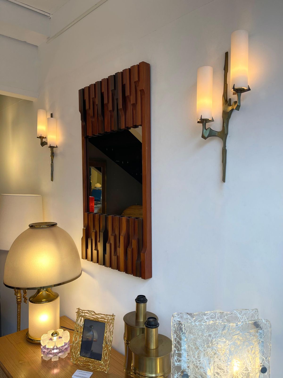 Pair Of Gilt Bronze And Opaline Glass Sconces By Maison Arlus, France, 1960s photo vintage