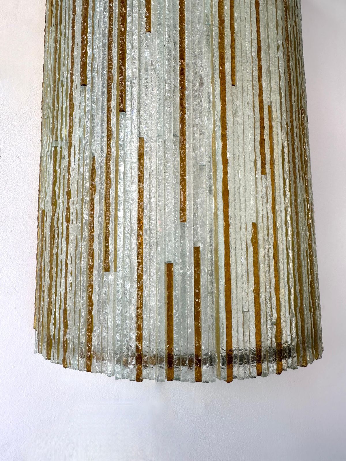 Large Pair Of Hammered Amber Glass Ice Sconces By Poliarte, Italy, 1970s photo for sale