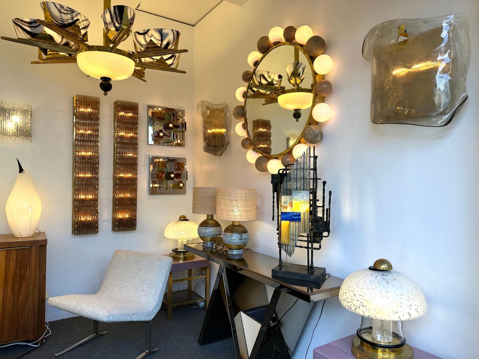 Pair Of Geometry Glass Construction Metal Sconces By Poliarte, Italy, 1970s photo furniture