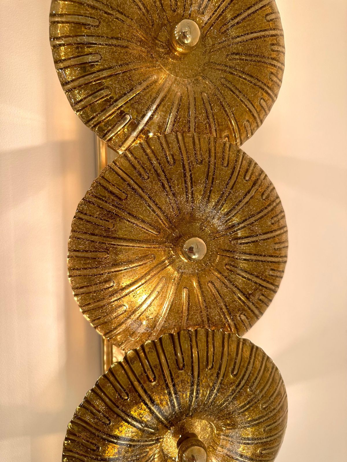 Large Contemporary Pair Of Brass Gold Leaf Murano Glass Sconces, Italy photo Lighting