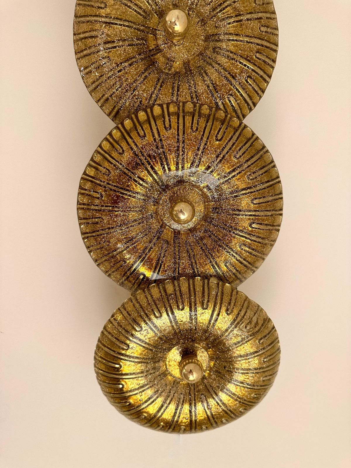 Large Contemporary Pair Of Brass Gold Leaf Murano Glass Sconces, Italy photo buy