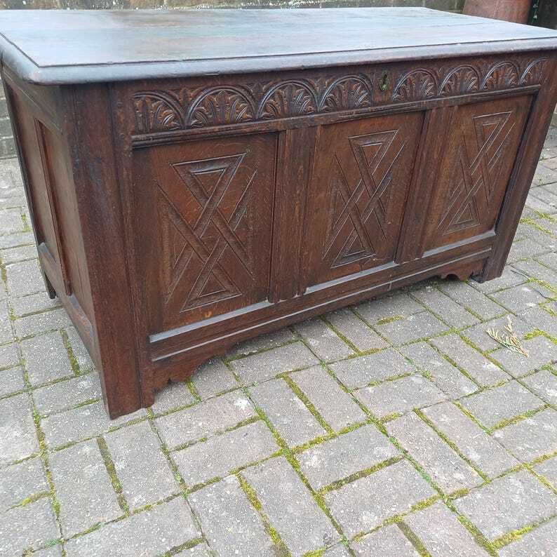 Huge Classic Antique Vintage Old English Oak Mid 19th Century Oak Trunk Or Coffer Free Hand Delivery photo for sale