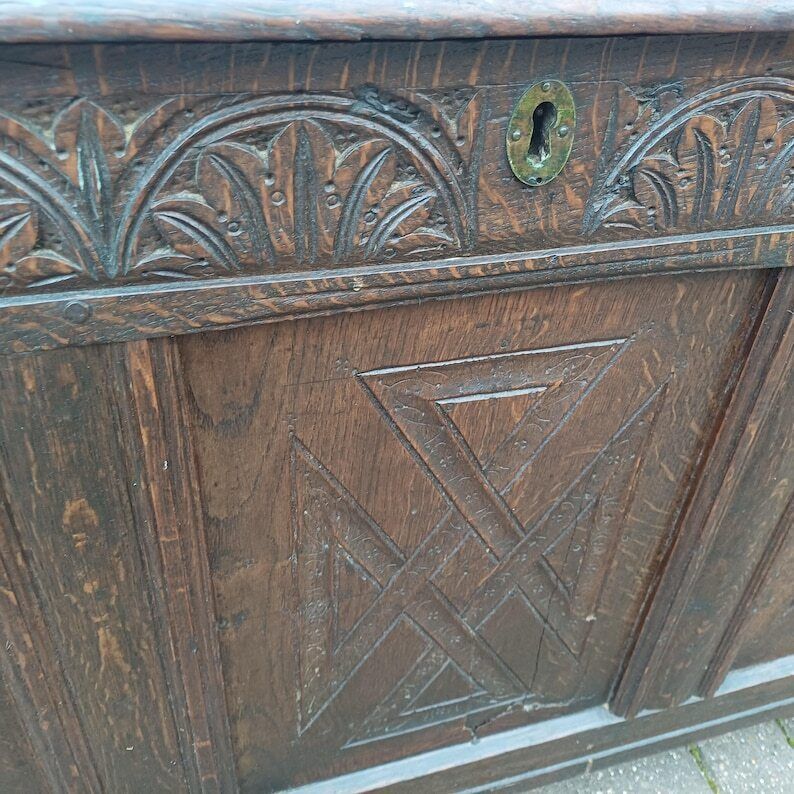 Huge Classic Antique Vintage Old English Oak Mid 19th Century Oak Trunk Or Coffer Free Hand Delivery photo Furniture