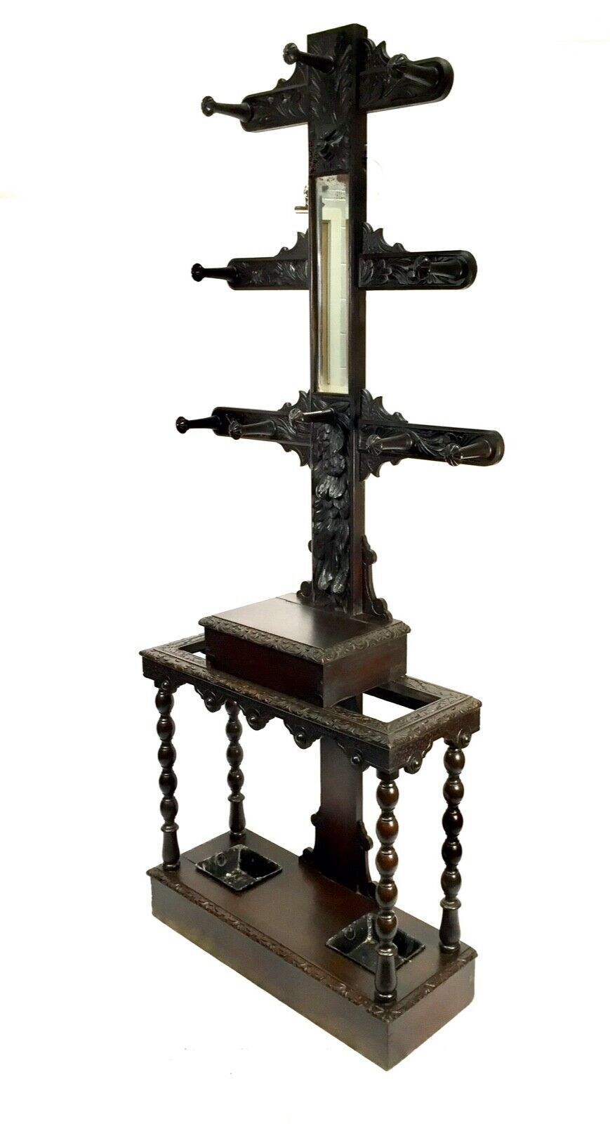 Antique Victorian Wooden Hall Stand / Tree / Coat Rack / Umbrella / Green Man photo for sale
