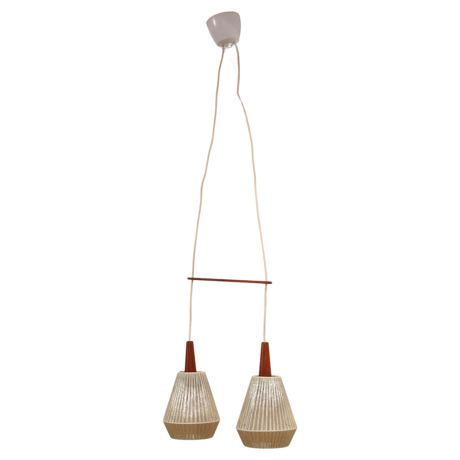 Vintage Hanging Lamp With Two Shades And Teak, 1960s Sweden