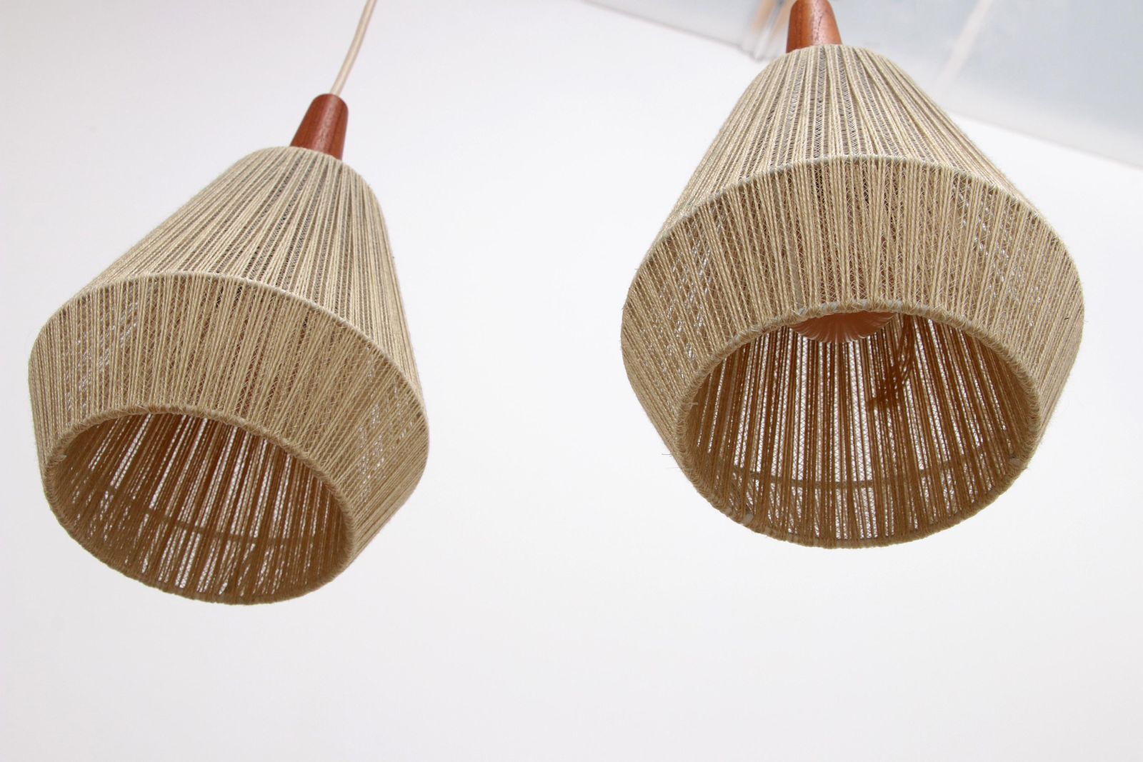 photo vinterior Vintage Hanging Lamp With Two Shades And Teak, 1960s Sweden