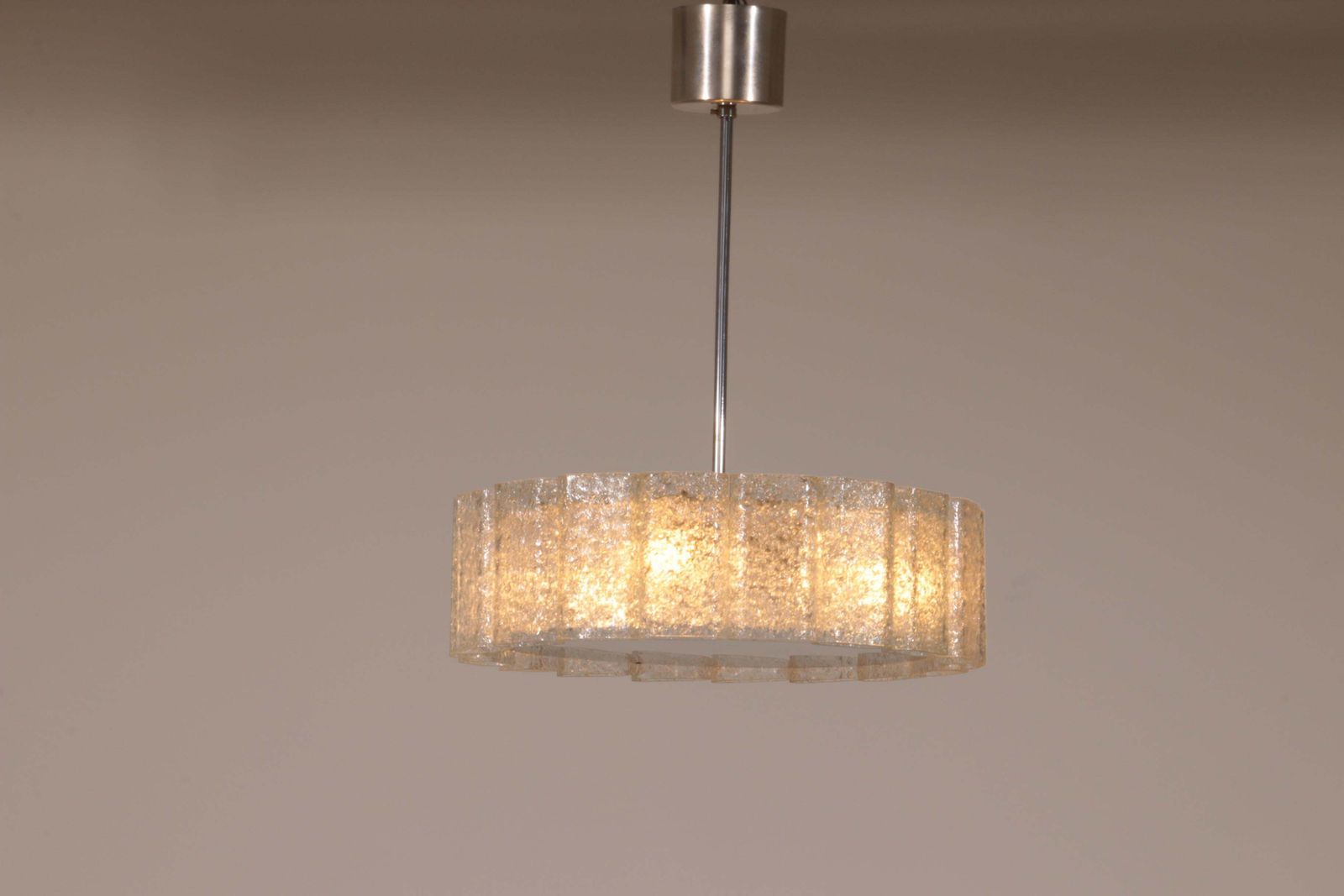 "Doria Leuchten Ice Glass Hanging Lamp With Relief Glass Cylinders, 1960s" photo furniture