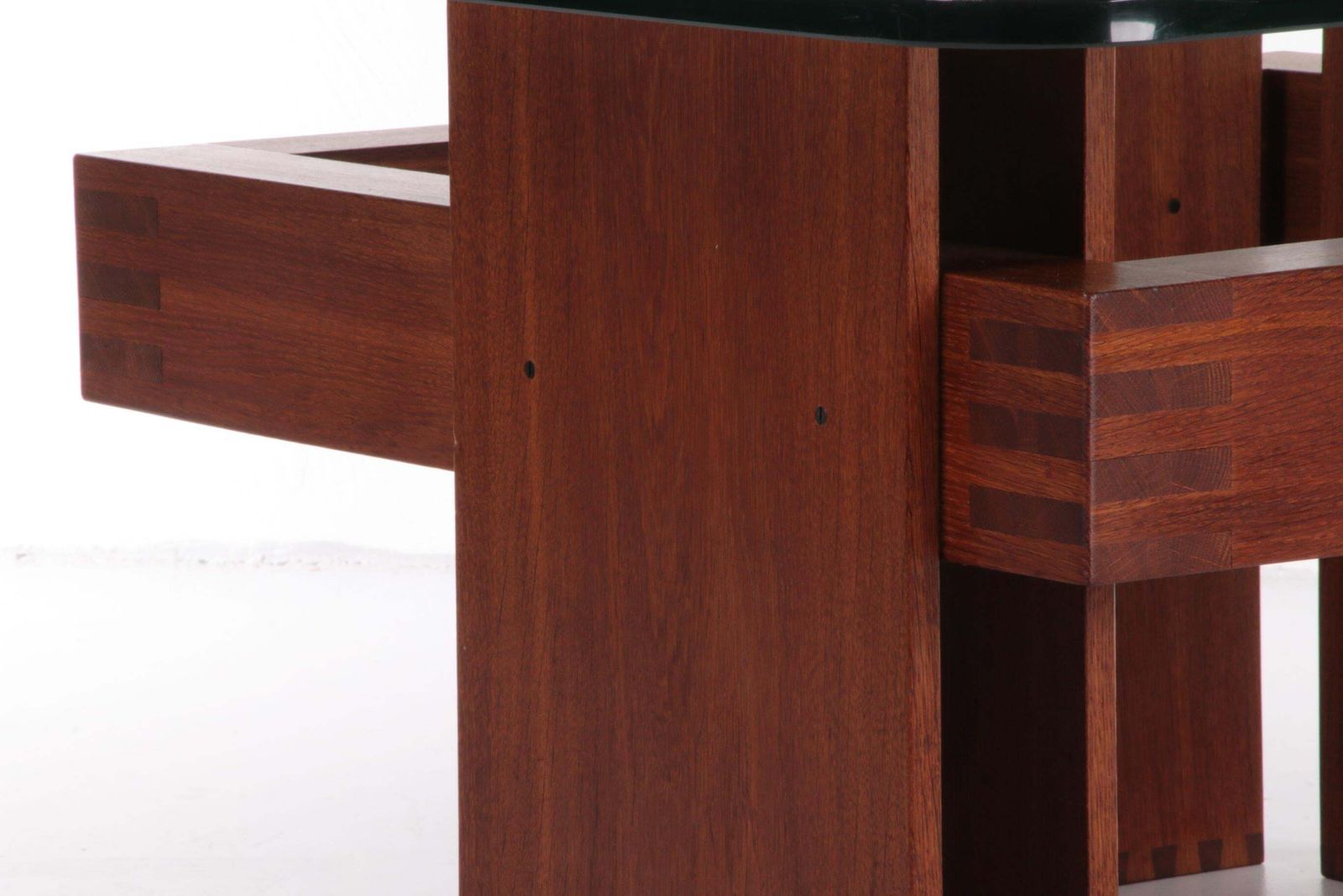 French Brutalist Design Coffee Table Of Teak With Glass Top, 1970 photo buy
