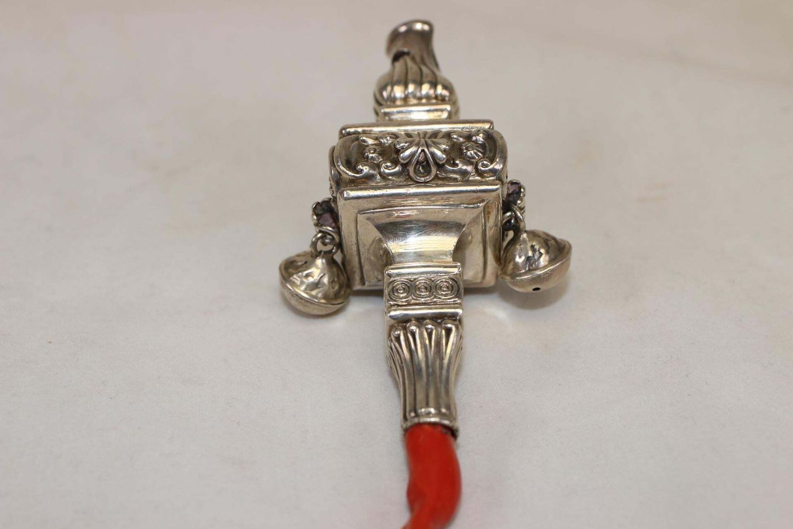 Silver Children's Rattle 1900 English Made Silver Rattle With Red Coral, 1900 photo vinterior