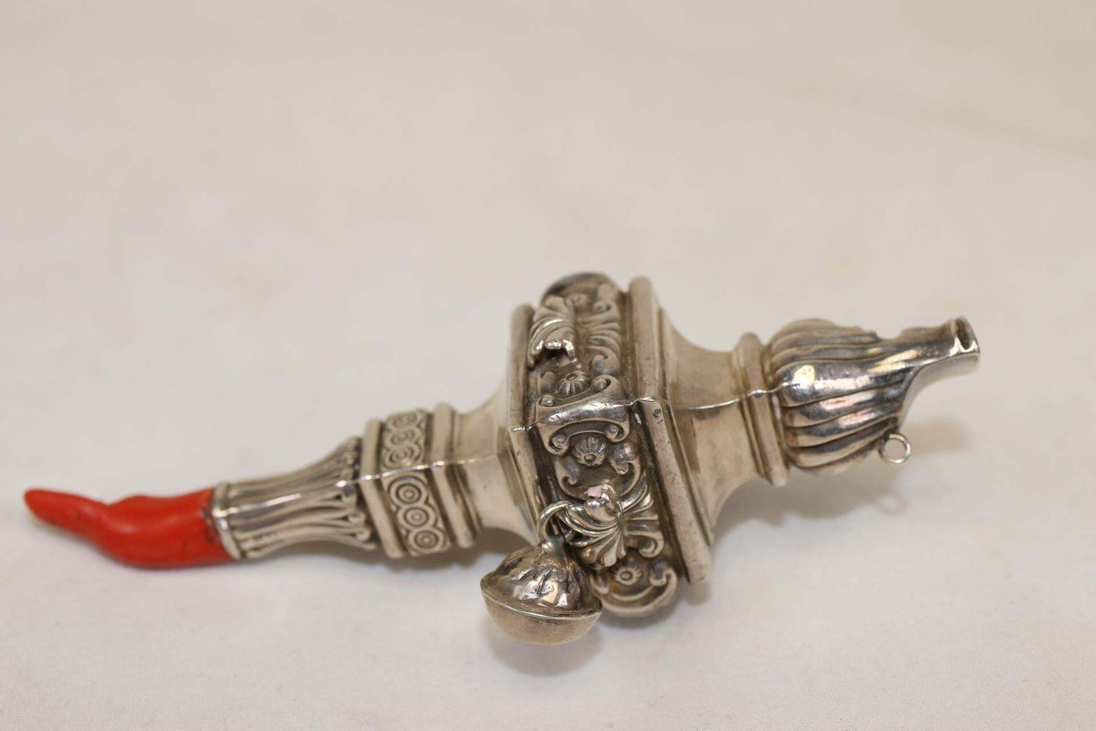 Silver Children's Rattle 1900 English Made Silver Rattle With Red Coral, 1900 photo buy