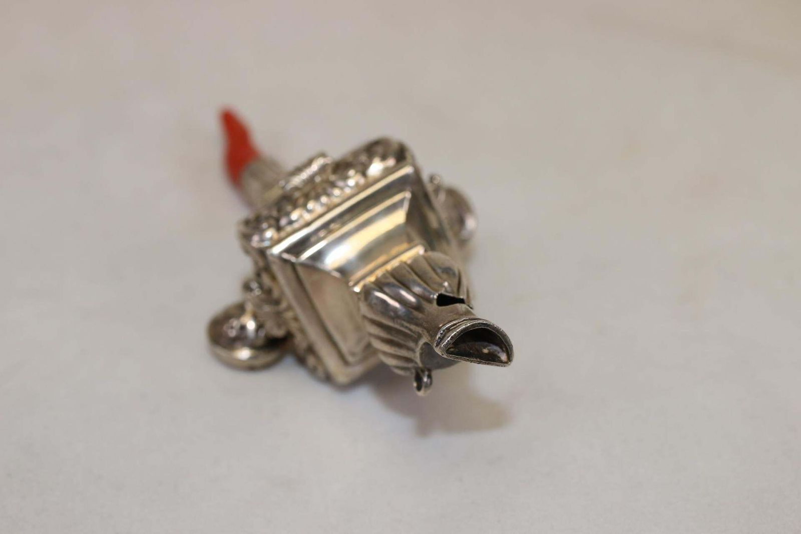 Silver Children's Rattle 1900 English Made Silver Rattle With Red Coral, 1900 photo vintage
