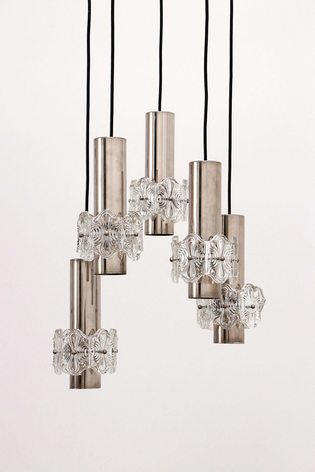 Vintage Chandelier Cascade Hanging Lamp With 5 Lamps, 1960 photo for sale