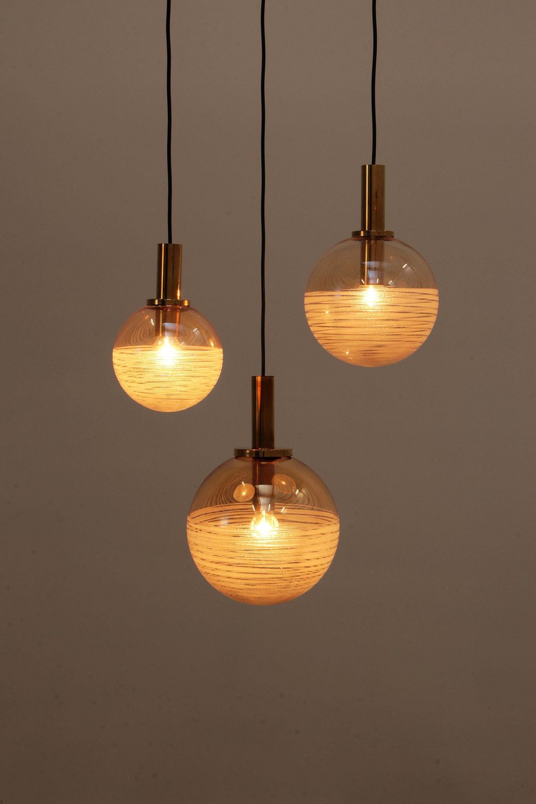 Vintage Set Of Three Glashutte Limburg Hanging Lamps, 1960s Germany. photo Lighting