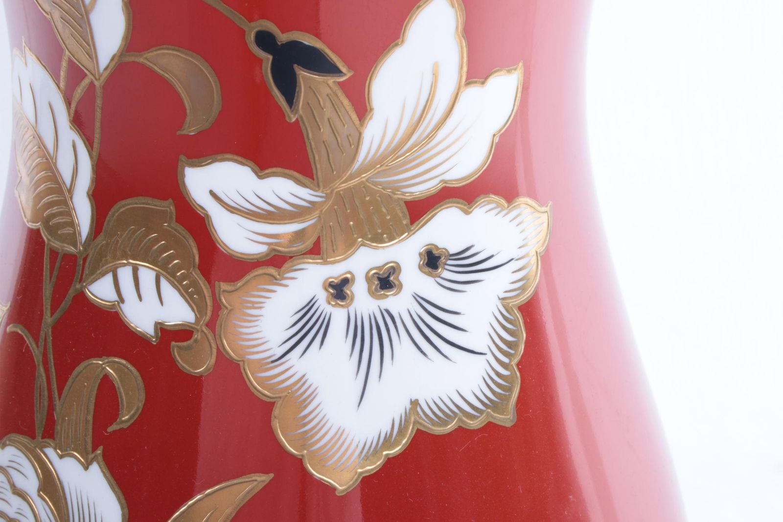 Very Large Red Porcelain Vase With Golden Flowers Veb Wallendorfer 1960 photo buy