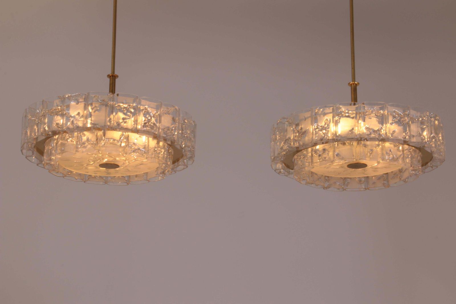 Doria Leuchten Mid Century Brass & Crystal Chandelier 1960 Set Off 2 Pice photo Lighting