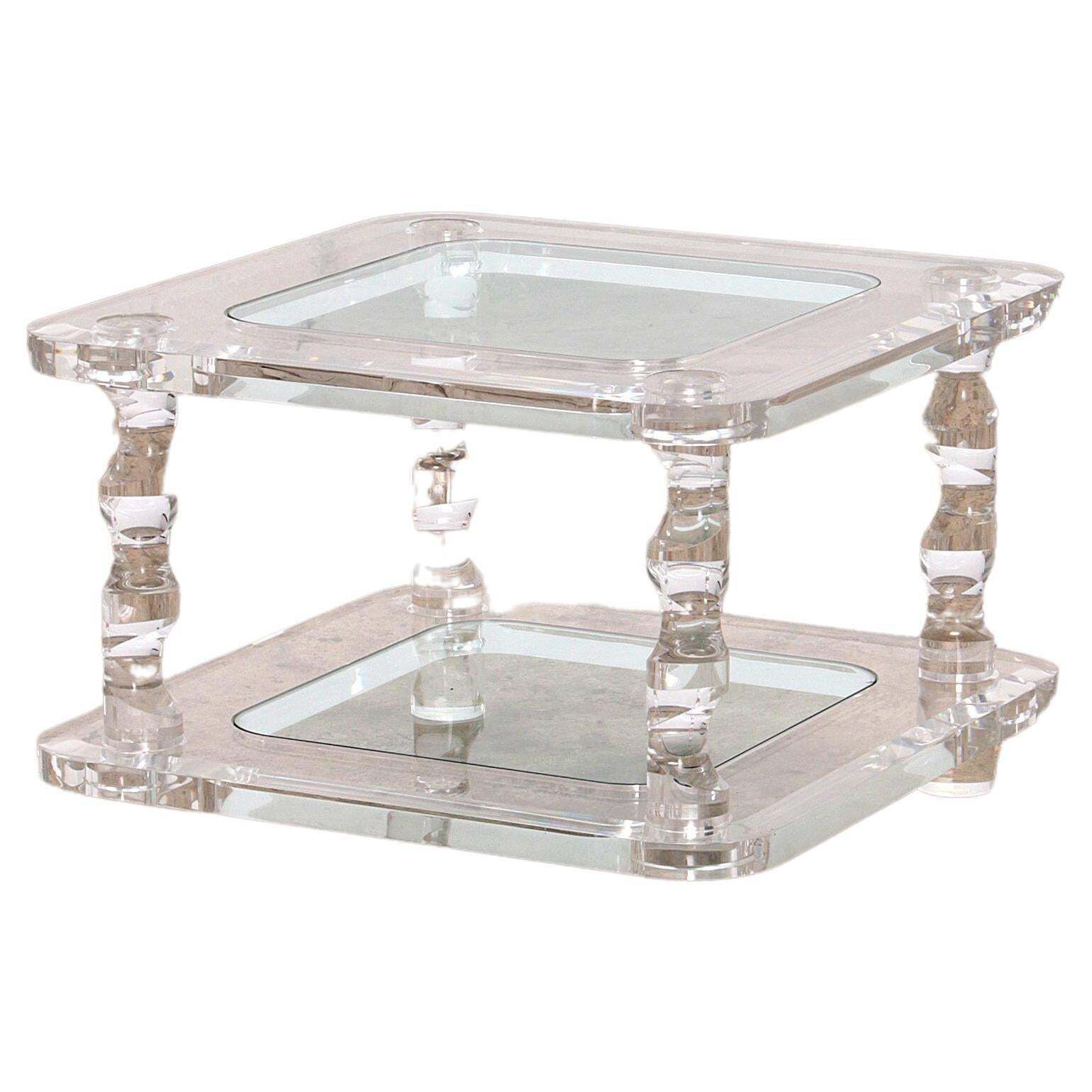 French Coffee Table Lucite And Glass Maison Romeo, 1970s