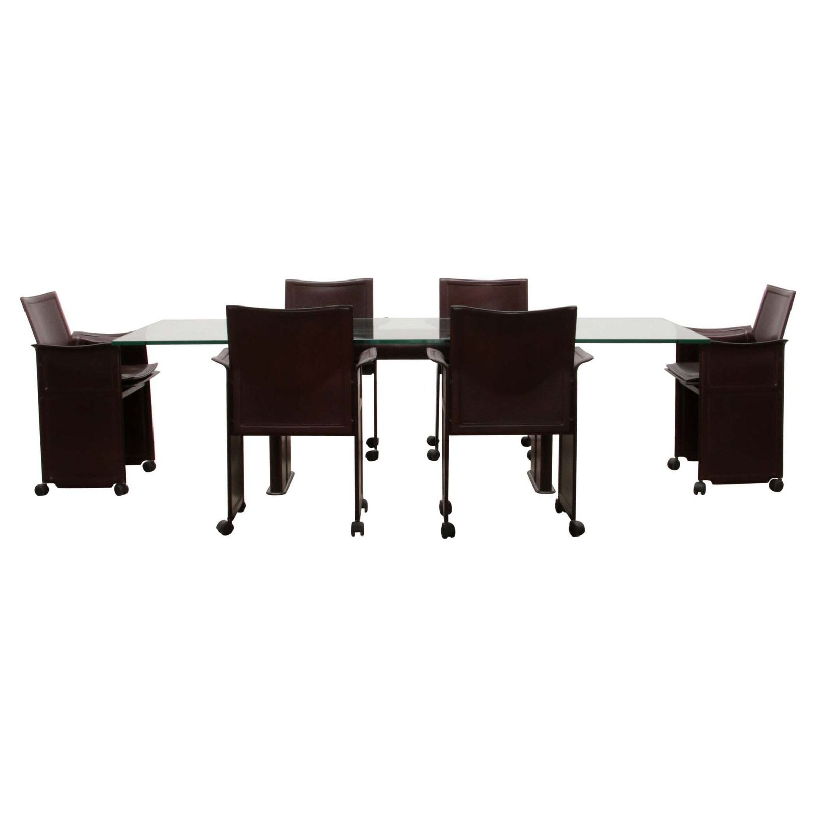 Tito Agnoli For Matteo Grassi Leather Dining Table And Six Chairs
