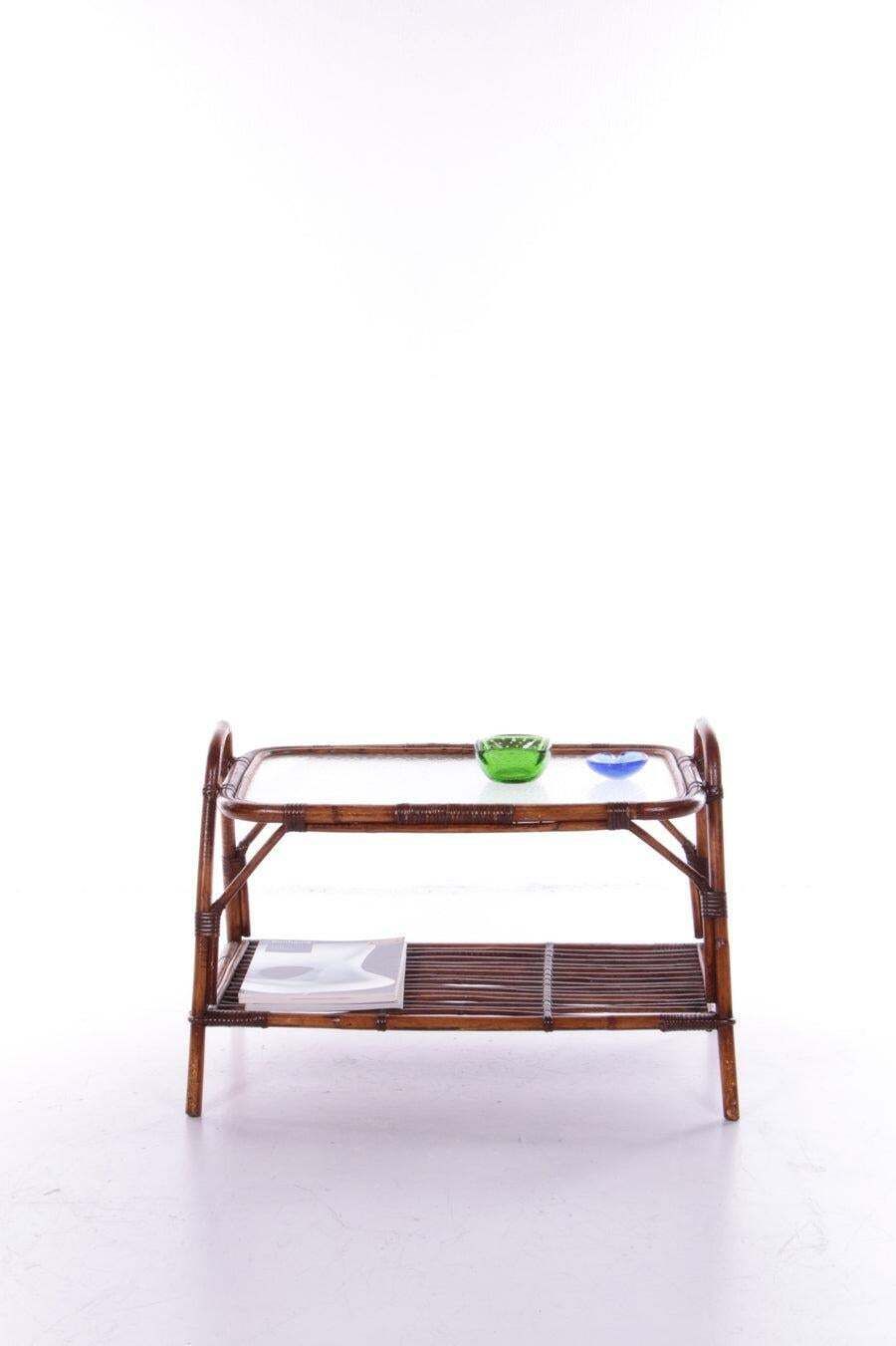 Bamboo Side Table With Warehouse Shelves France, 1960s photo Furniture