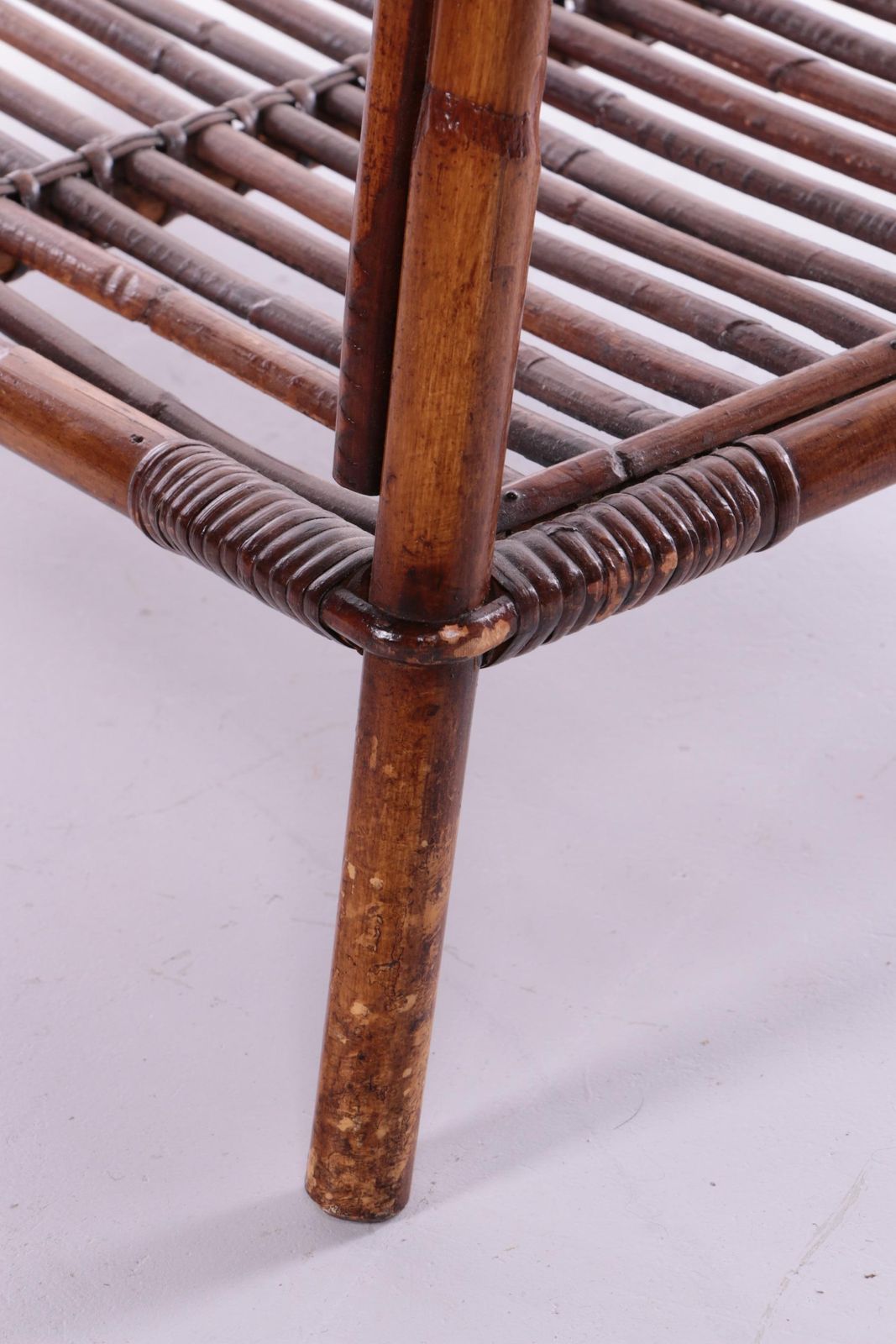 photo furniture Bamboo Side Table With Warehouse Shelves France, 1960s