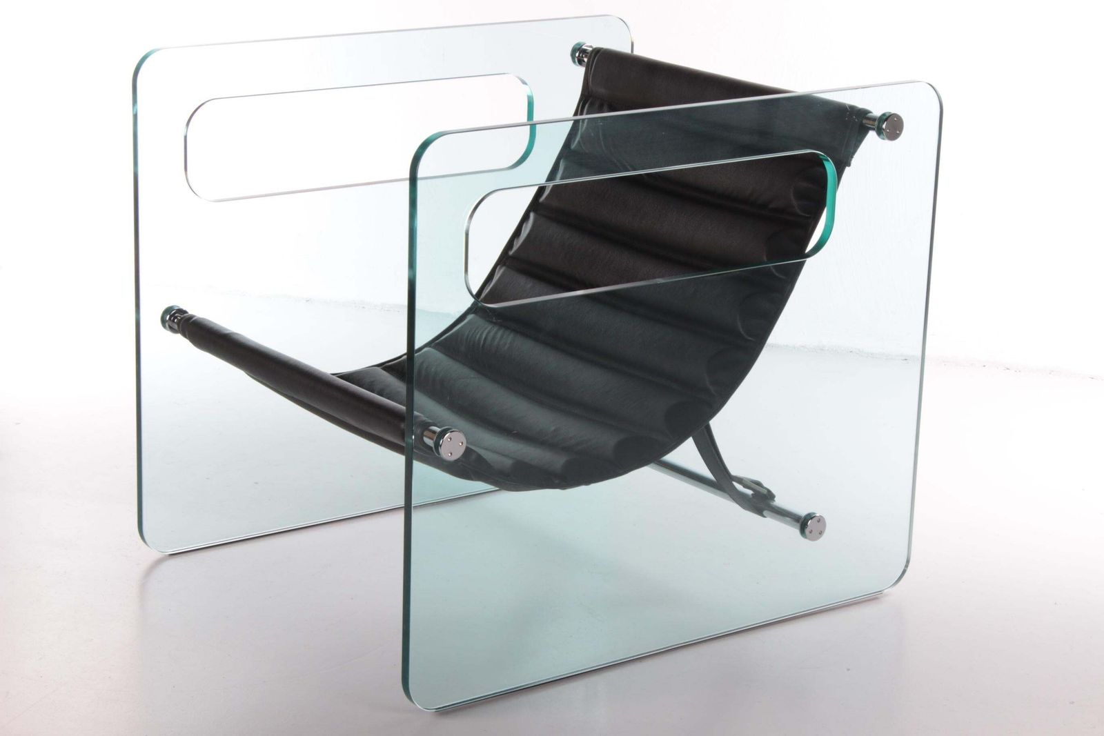 Black Leather Chair By Giovanni Tommaso Garattoni Italy Glass And Black Leather photo vinterior