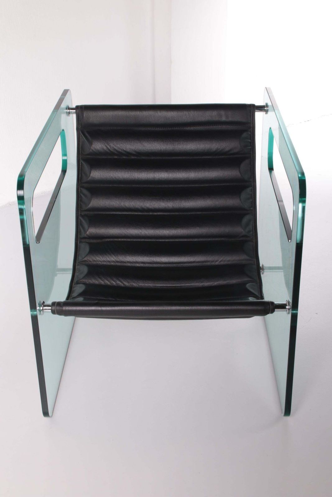 Black Leather Chair By Giovanni Tommaso Garattoni Italy Glass And Black Leather photo buy