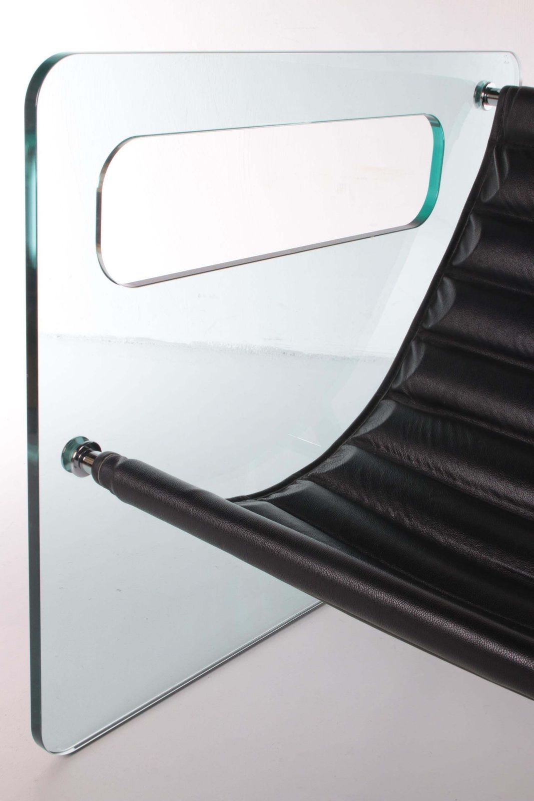 photo furniture Black Leather Chair By Giovanni Tommaso Garattoni Italy Glass And Black Leather