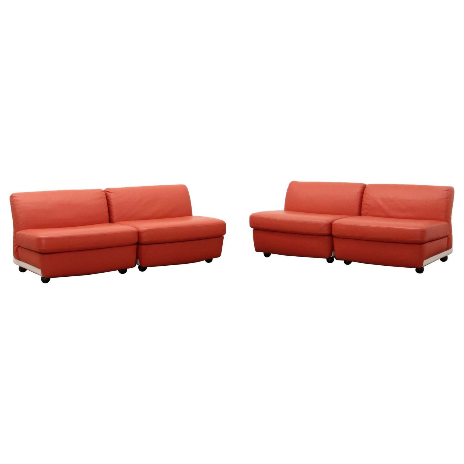 Amanta Modular Sofa In Orange Leather For C&B Italy, From Mario Bellini 1960s
