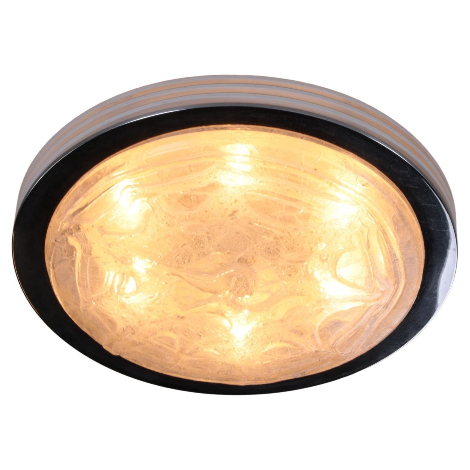 Vintage Ceiling Lamp Doria Leuchten With Ice Glass And Metal, Germany, 1960s