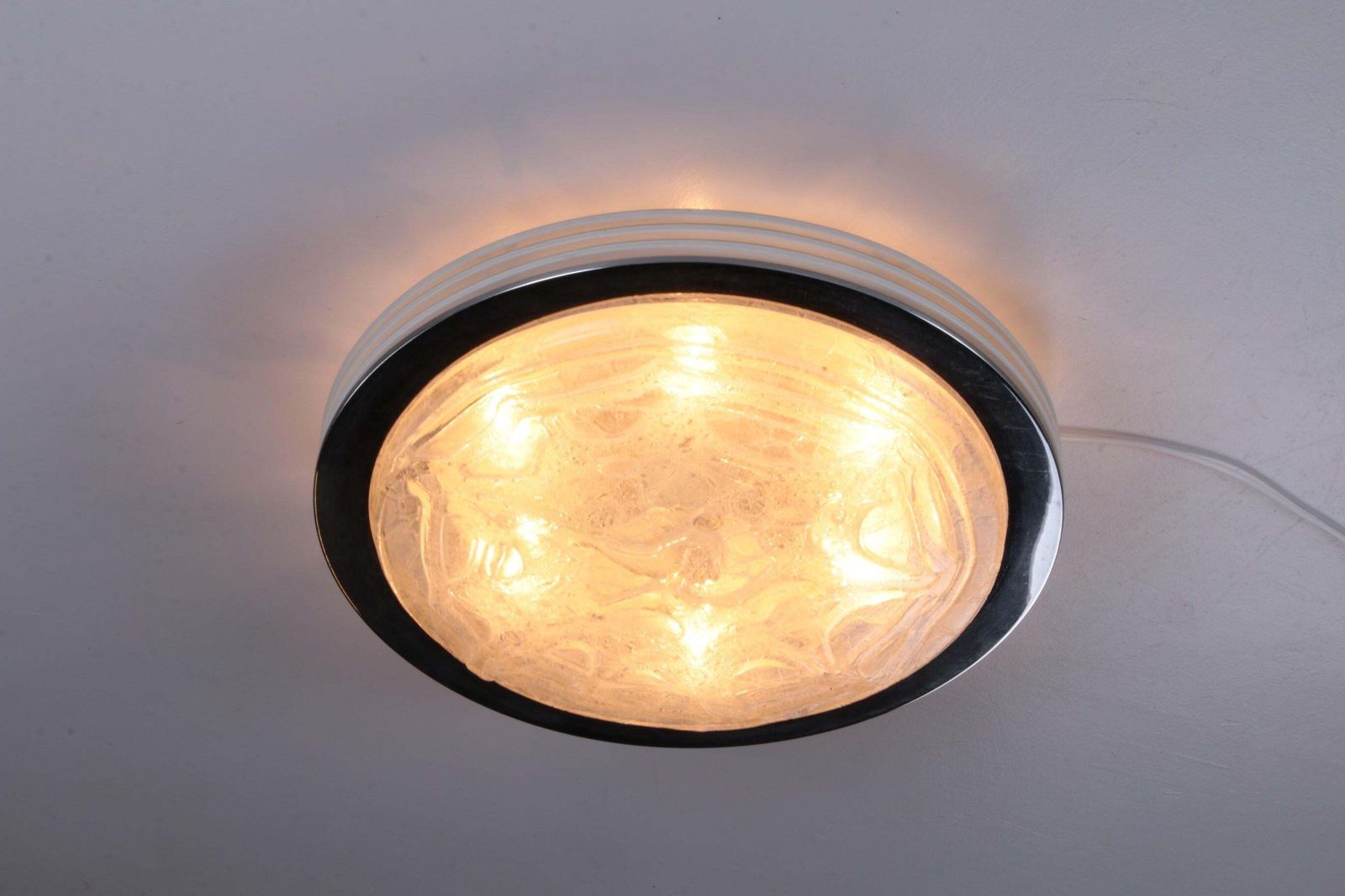 Vintage Ceiling Lamp Doria Leuchten With Ice Glass And Metal, Germany, 1960s photo Lighting