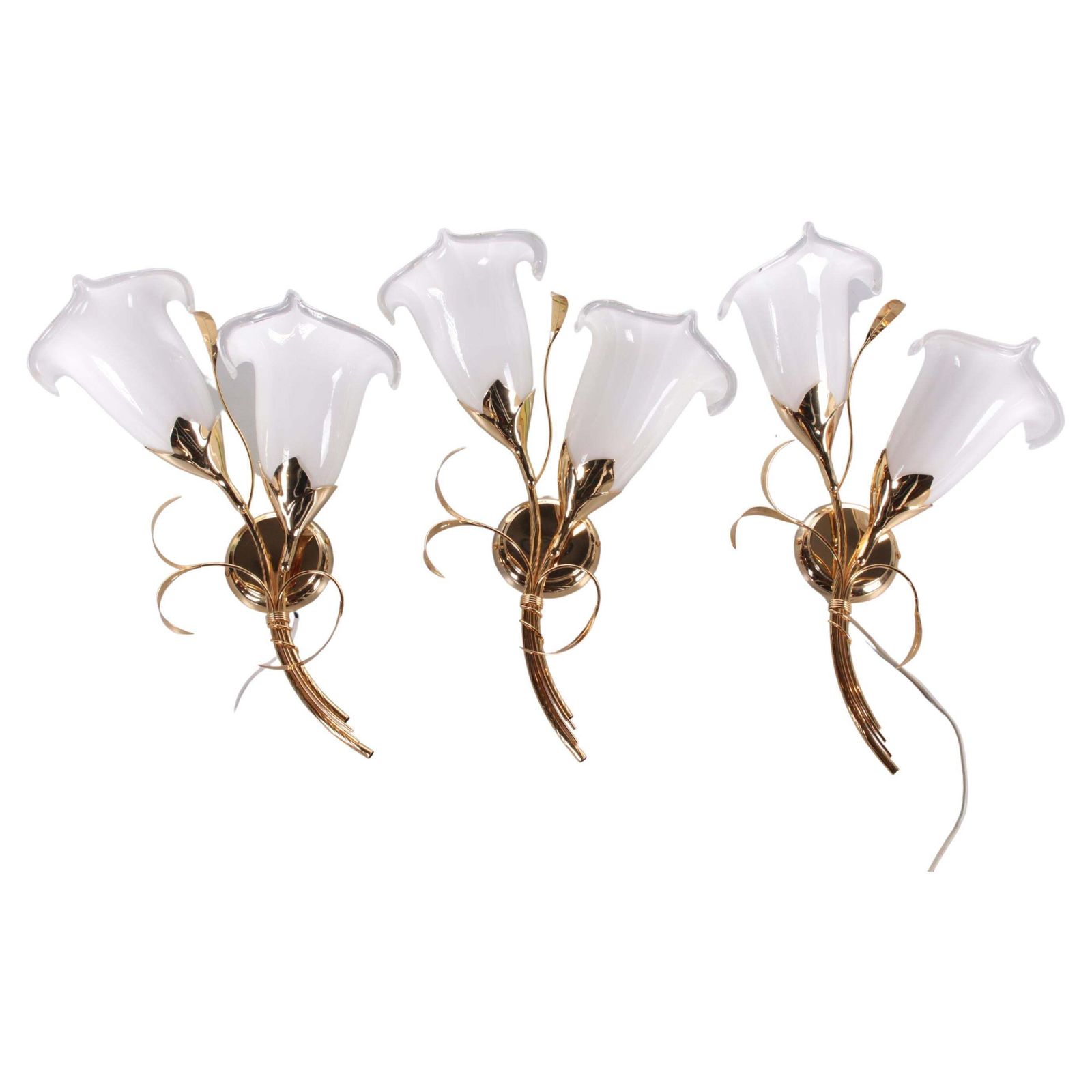 Tulip Glass Wall Lamps Italian Design 24 Ct Gold Plate  1970