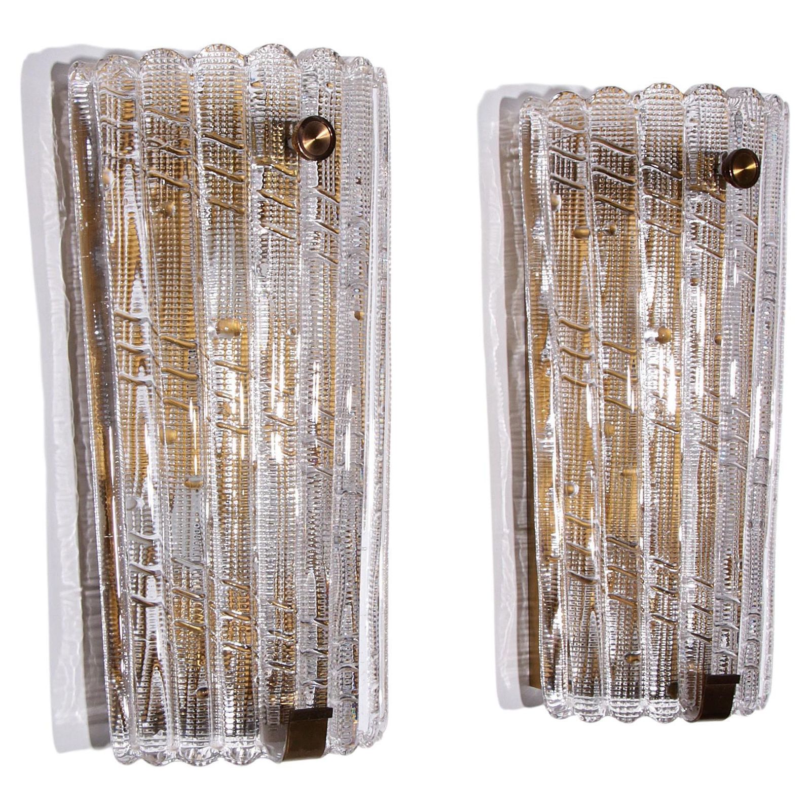 Orrefors Design Xxl Wall Lamps By Carl Fagerlund Glass And Brass, 1960s