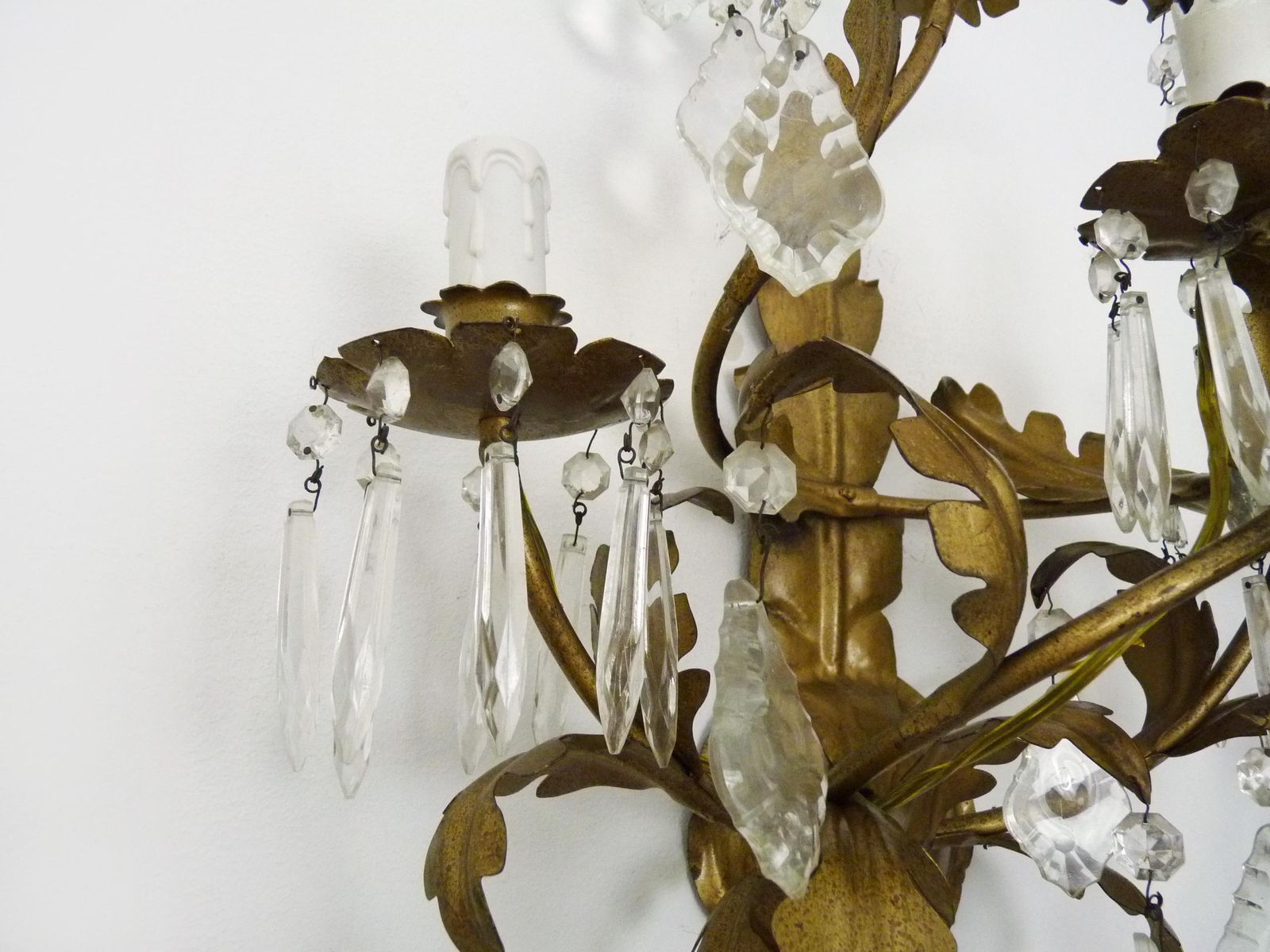 Large (70 Cm   27.55 ") Pair Of Foliage Wall Lights With 3 Arms Of Lights In Gold Metal. 60s 70s photo buy
