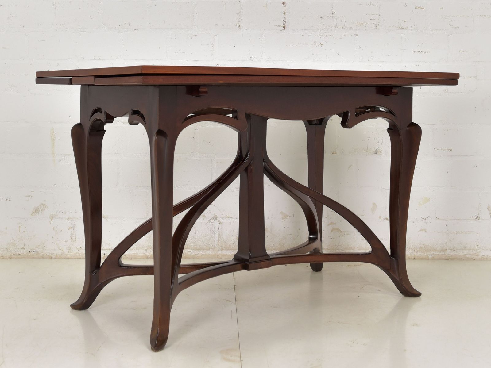 1173.0 Antique! Dining Table Restored Art Nouveau Mahogany Narrow Extendable photo