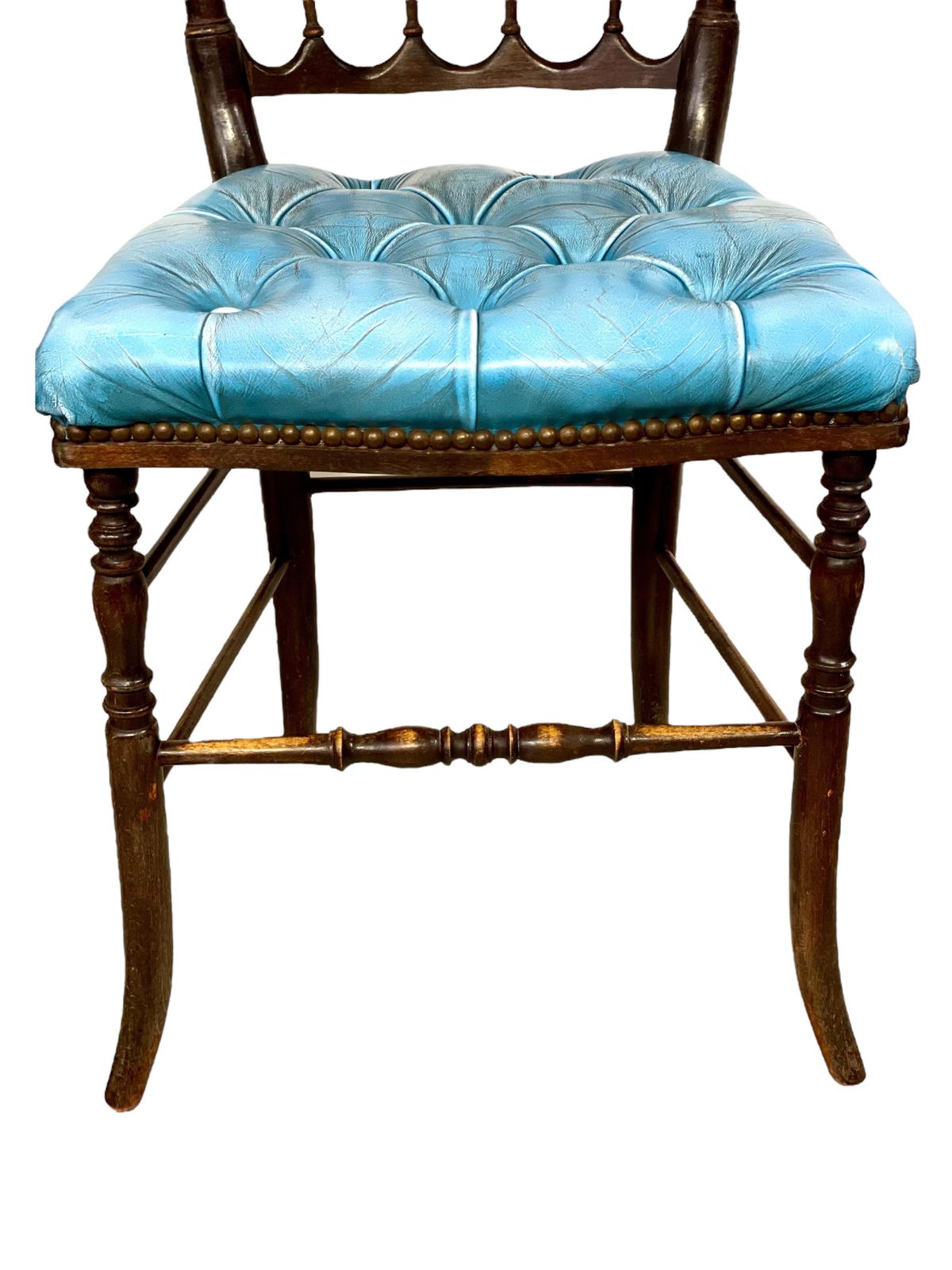 Pair Of Napoleon III Side Chairs With Blue Leather Upholstery photo Furniture