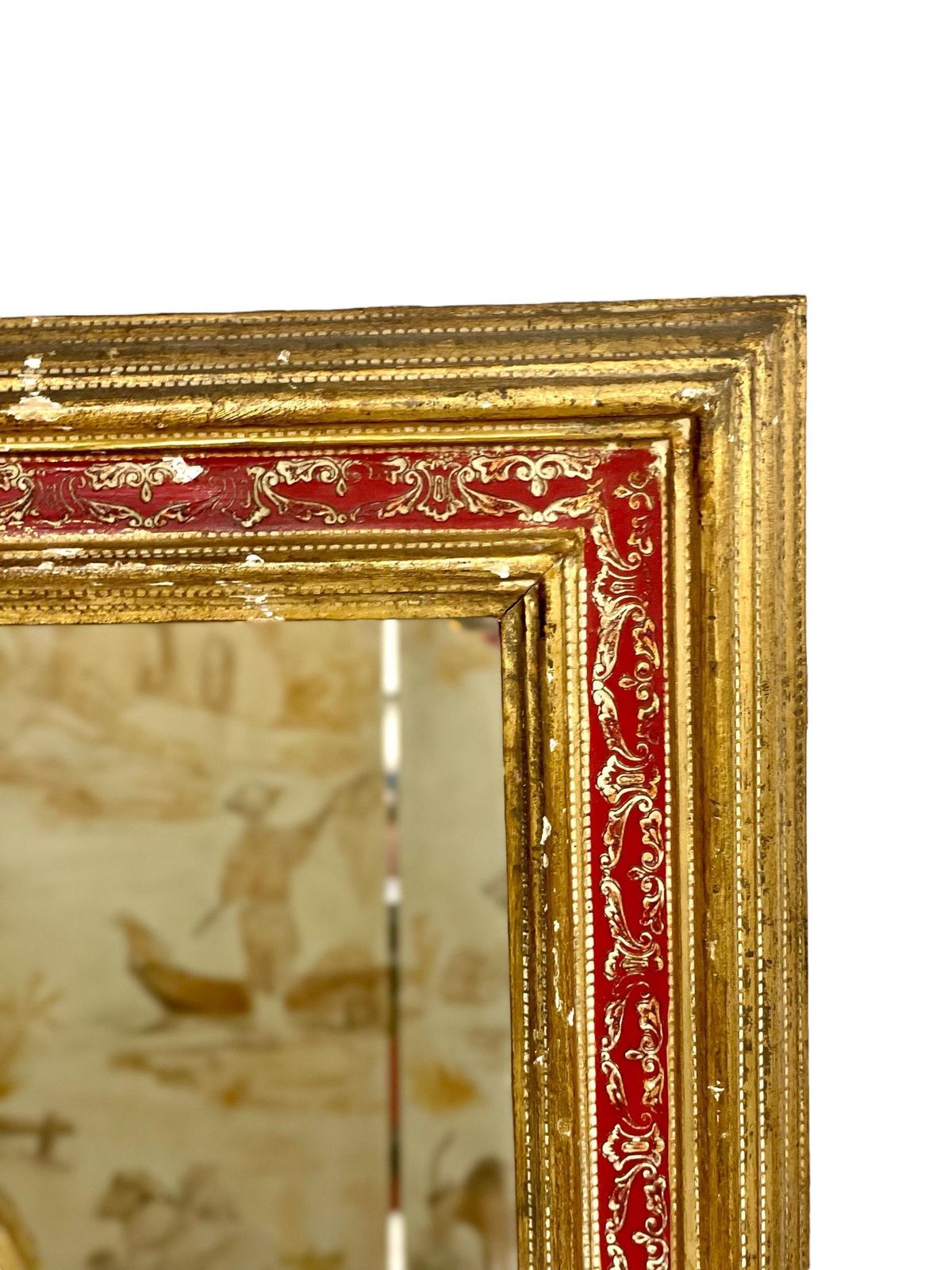 1900s French Giltwood And Red Lacquered Wall Mirror photo Home Decor
