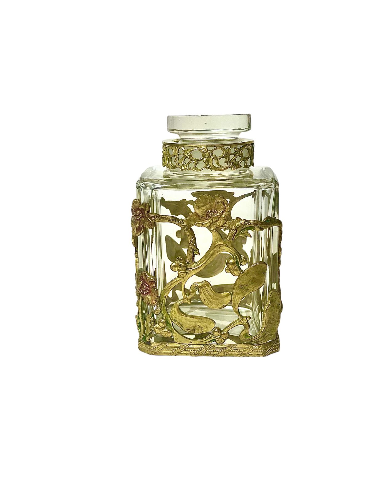 Art Nouveau Crystal And Gilt Brass Bottle With Stopper 19th Century photo furniture