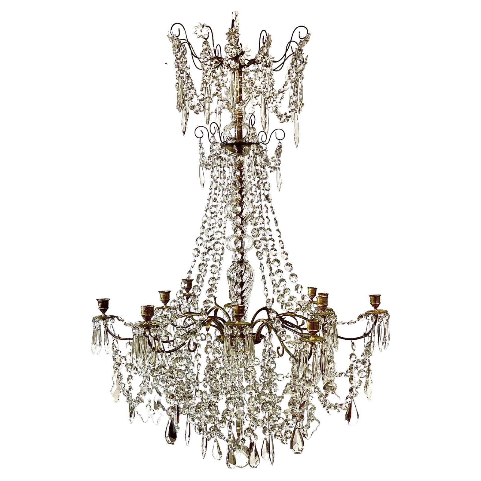 19th Century Large Crystal And Bronze Chandelier Of 12 Lights