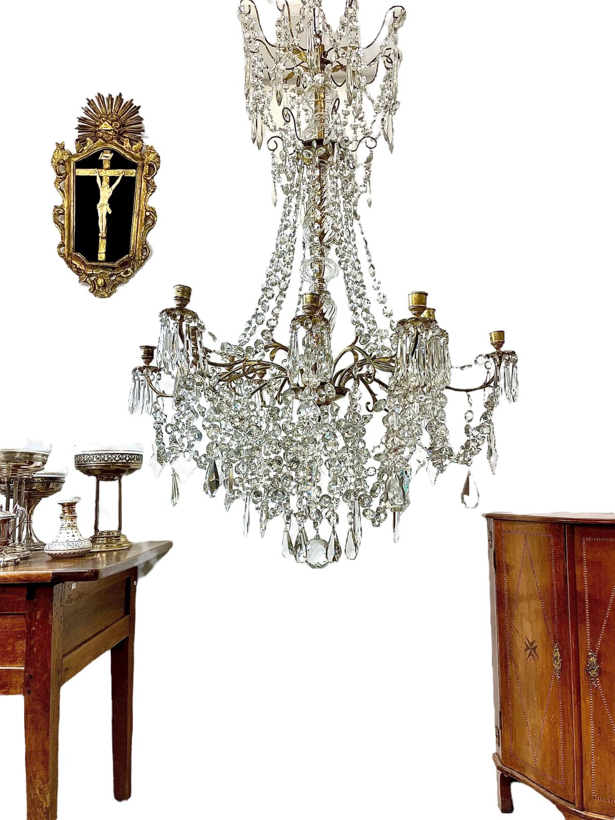 19th Century Large Crystal And Bronze Chandelier Of 12 Lights photo vintage