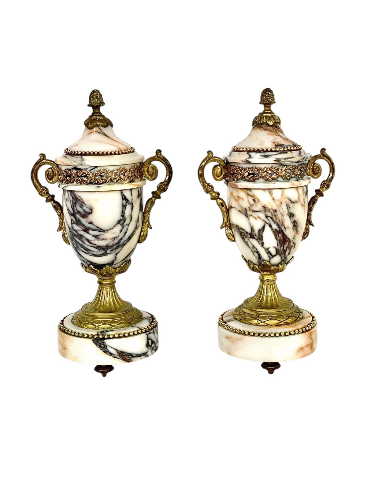 Pair Of 19th Century Gilt Bronze And Marble Cassolettes Or Urns photo furniture