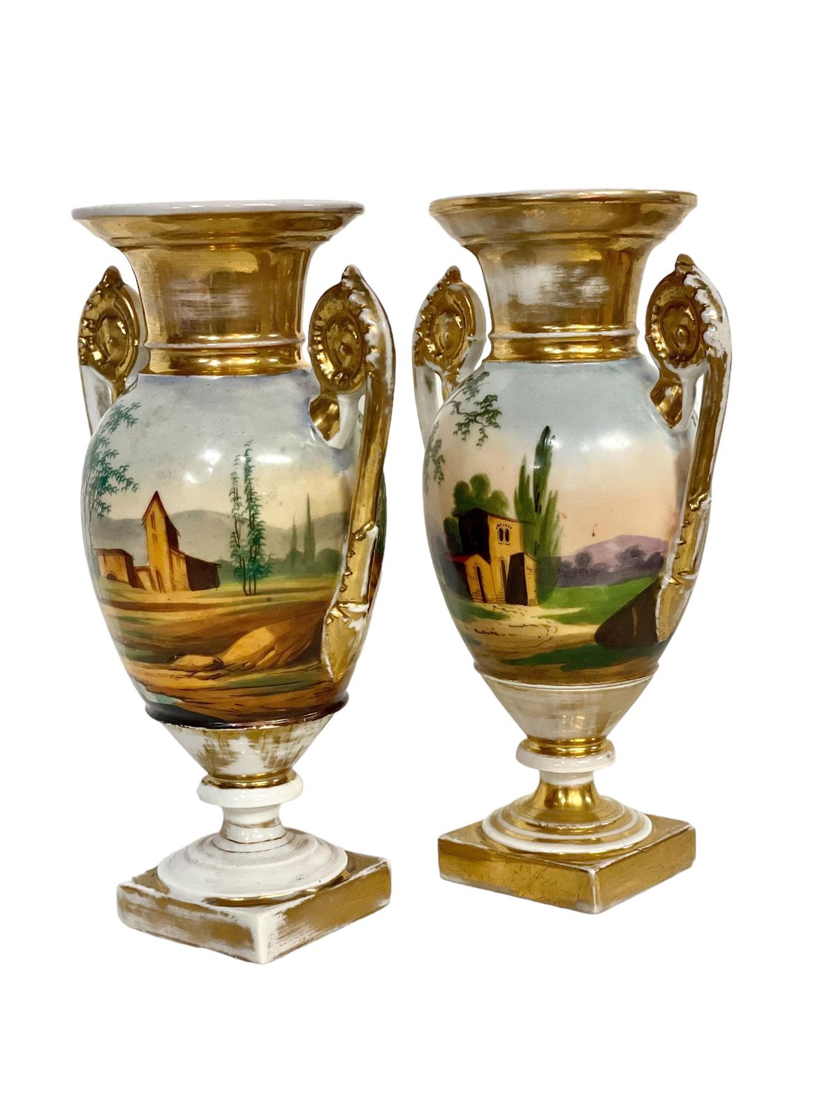 19th Century Pair Of Hand Painted Paris Porcelain Urns photo 1956.0