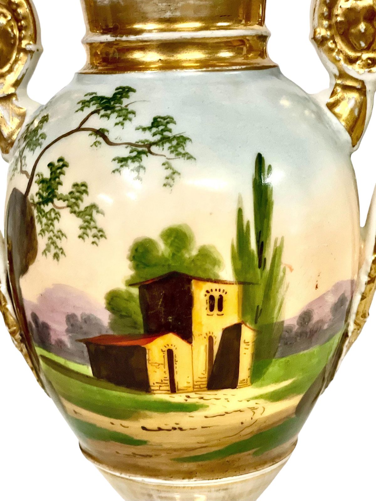 19th Century Pair Of Hand Painted Paris Porcelain Urns photo buy