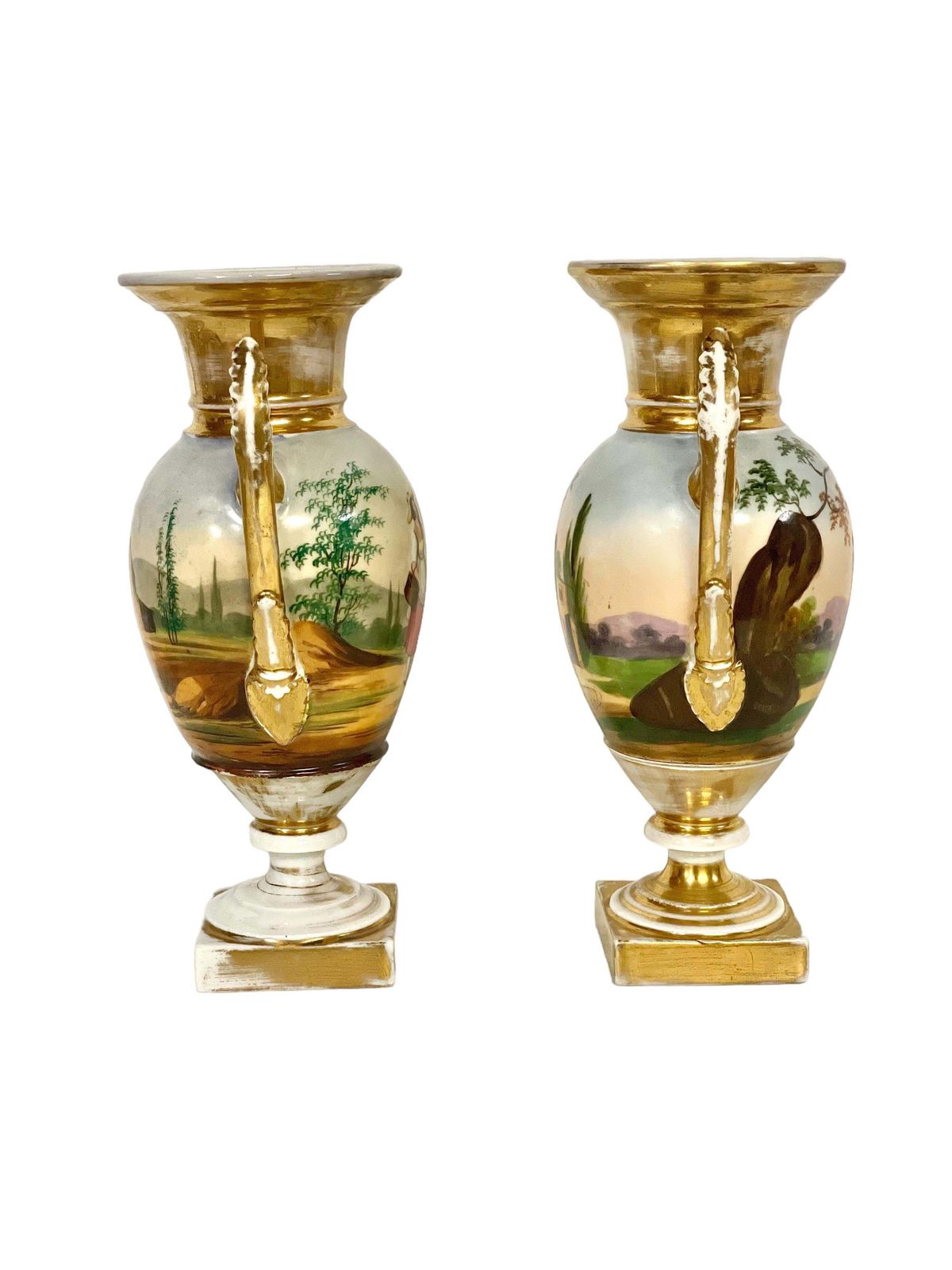 19th Century Pair Of Hand Painted Paris Porcelain Urns photo vintage