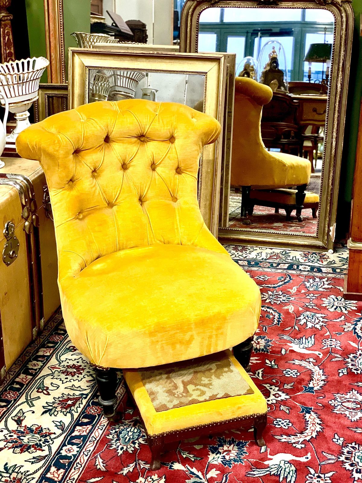 Furniture 1860s French Fireside Chair And Matching Footstool photo