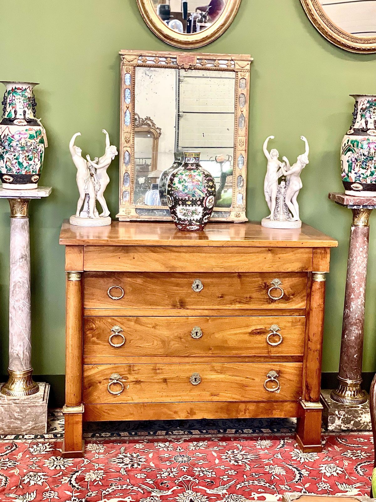 photo for sale Grey Marble Pedestal With Gilt Bronze In A Louis XVI Style