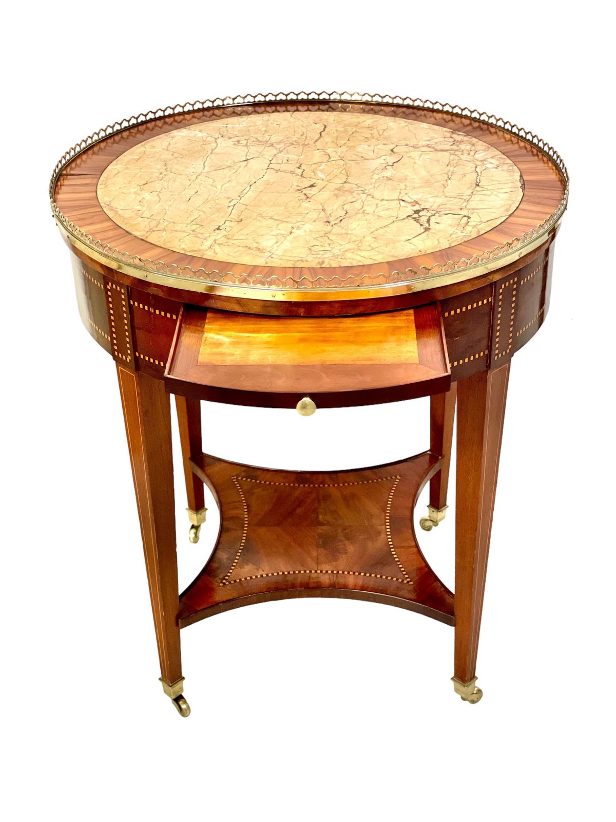 19th Century Marquetry Inlaid Gueridon Table photo vintage