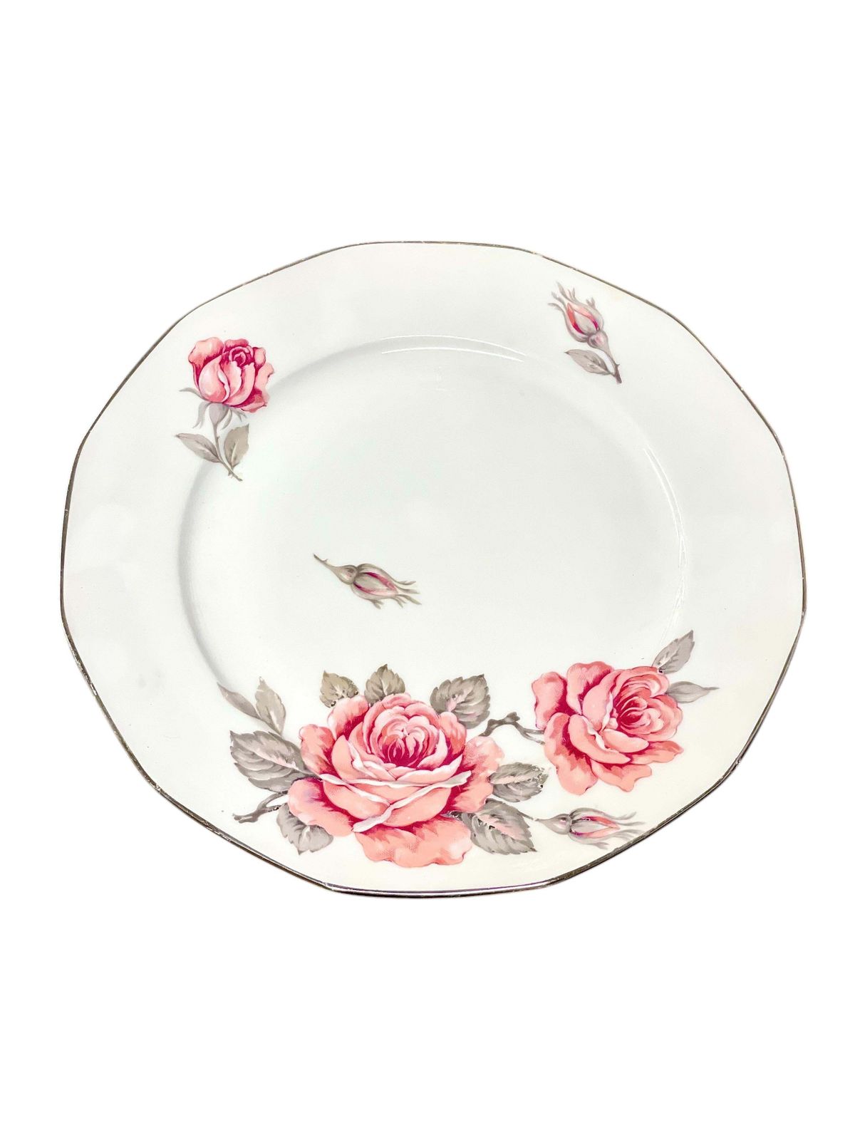 20th Century Limoges Porcelain Set Of 12 Dinner Plates With Roses Motif photo for sale