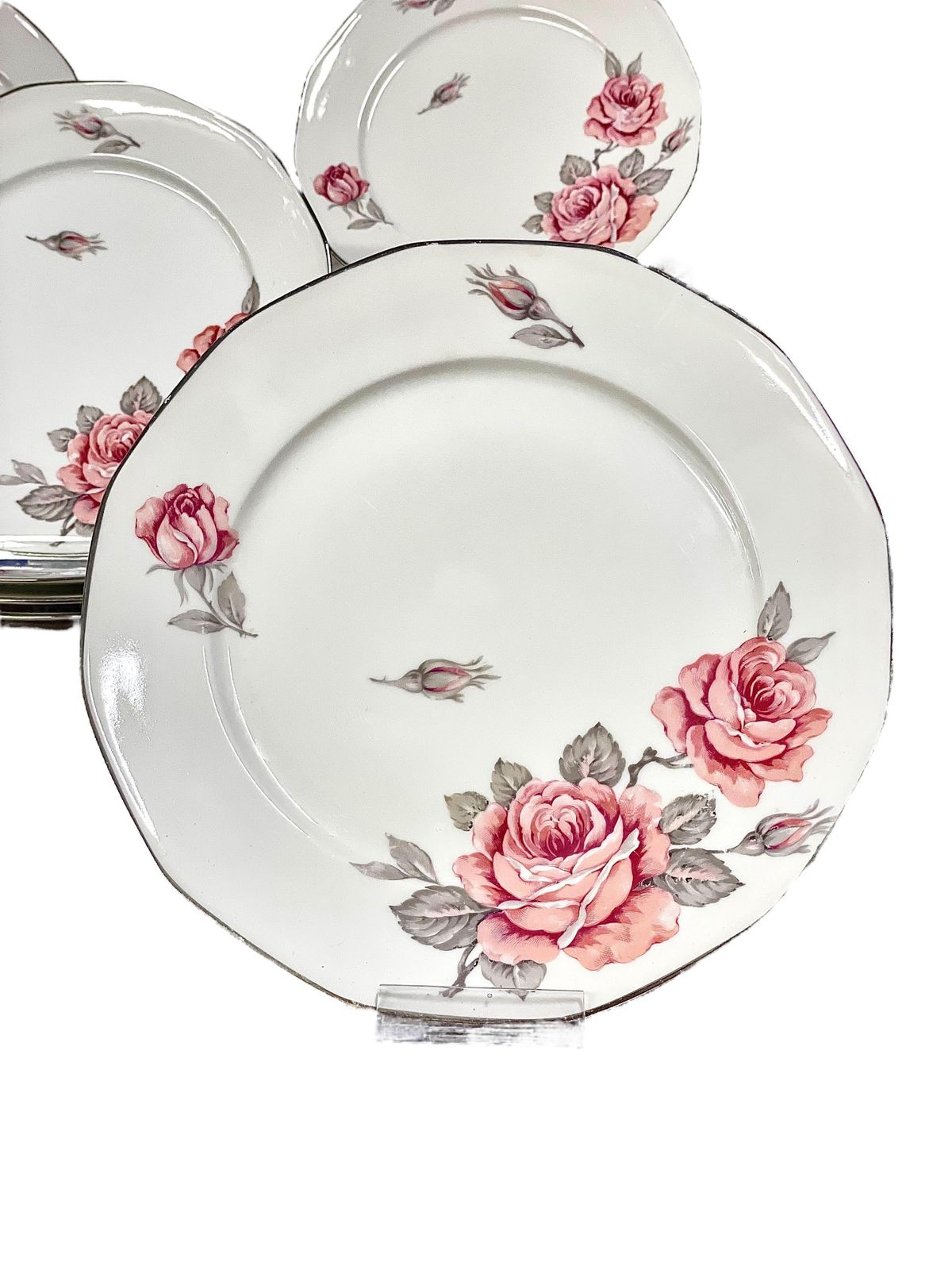 20th Century Limoges Porcelain Set Of 12 Dinner Plates With Roses Motif photo Home Decor