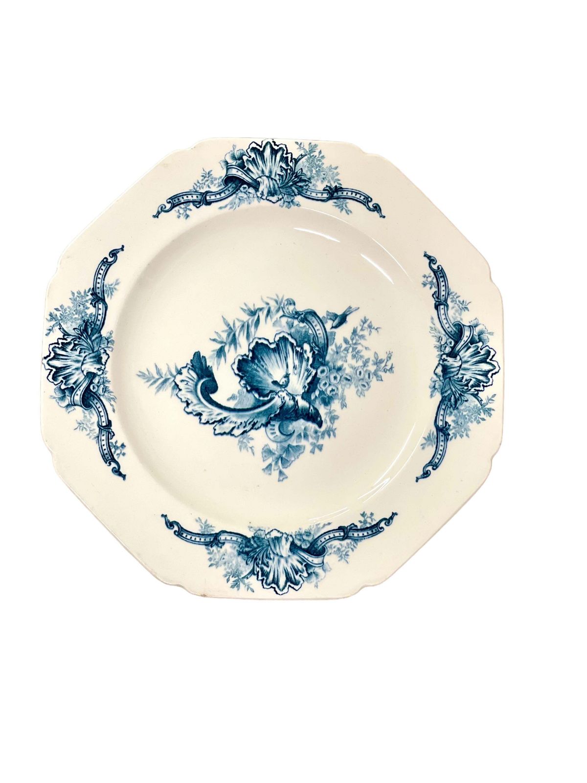 Set Of 12 Blue And White Ironstone Dinner Plates By Hautin Boulenger & Cie photo 1222.0