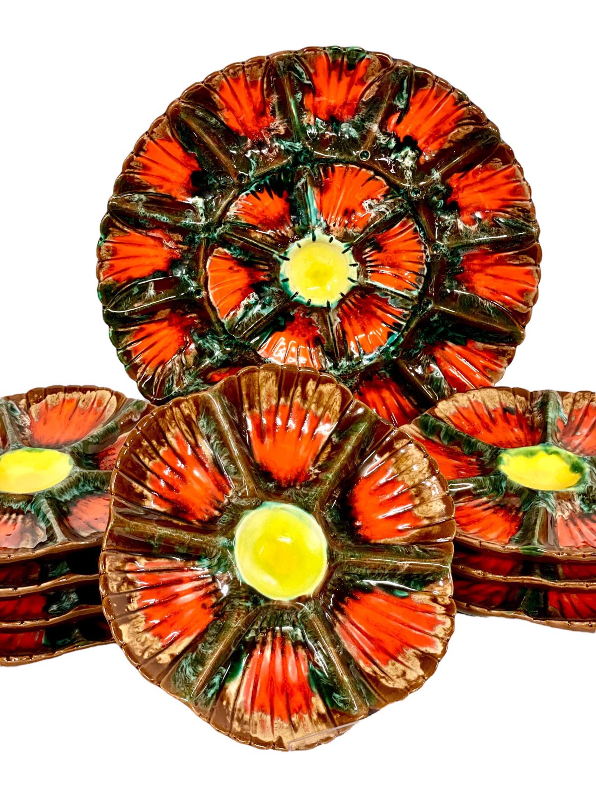 19th Century Set Of Eight Majolica Oyster Plates And Serving Platter photo furniture