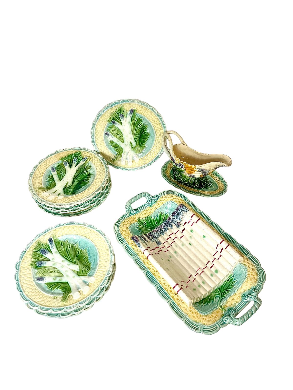 Barbotine Majolica Glazed Asparagus Sauce Boat photo 193.0